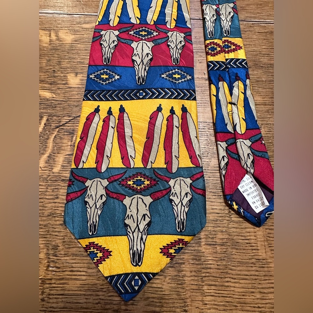 RM Style men’s necktie western Aztec skull